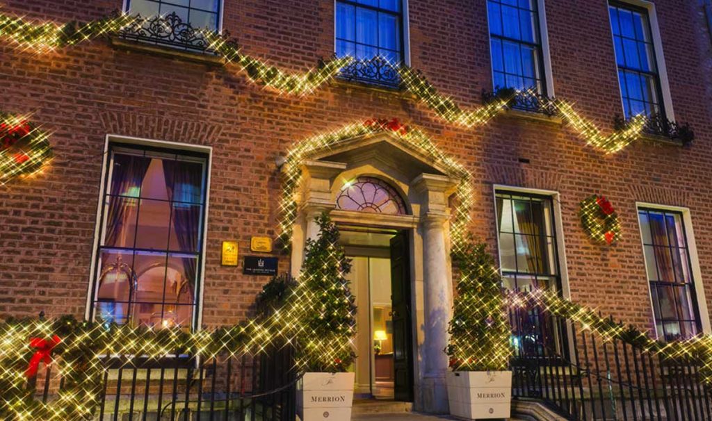 Merrion Hotel Dublin with Christmas lights